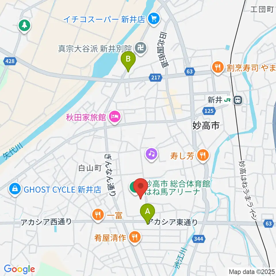 妙高市総合体育館はね馬アリーナ周辺のコンビニエンスストア一覧地図
