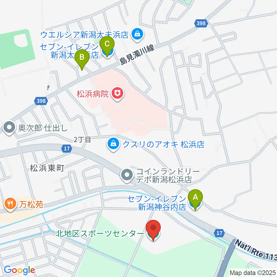 新潟市北地区スポーツセンター周辺のコンビニエンスストア一覧地図