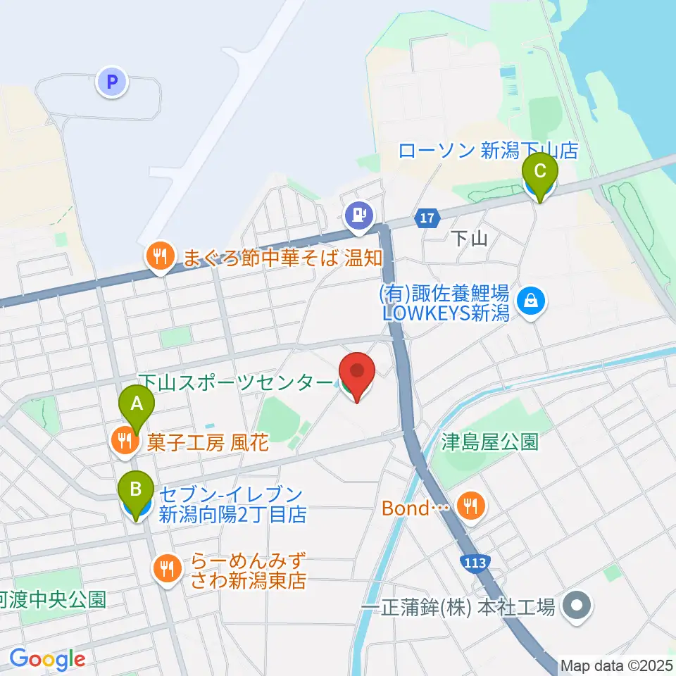 新潟市下山スポーツセンター周辺のコンビニエンスストア一覧地図