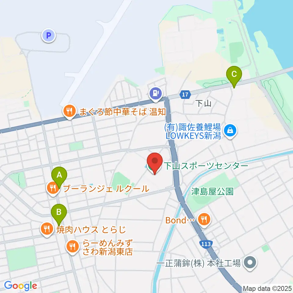 新潟市下山スポーツセンター周辺のコンビニエンスストア一覧地図