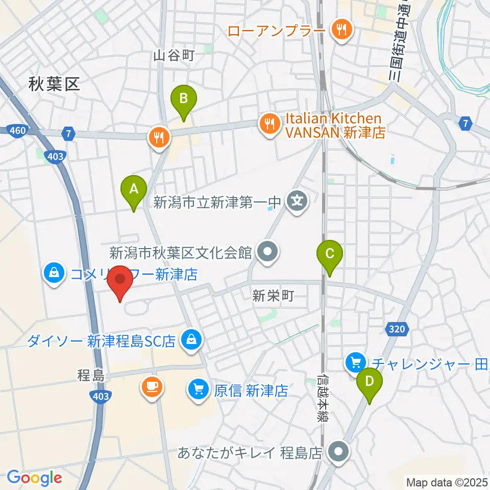 新潟市秋葉区総合体育館周辺のコンビニエンスストア一覧地図