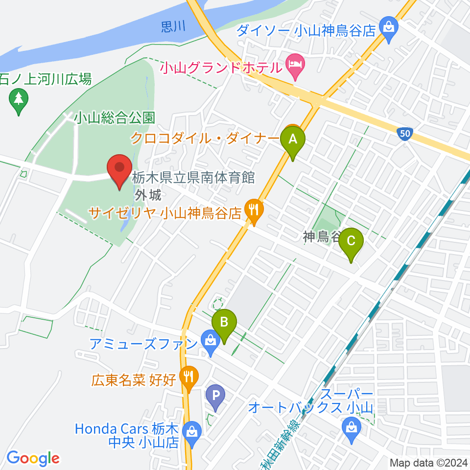 栃木県立県南体育館周辺のコンビニエンスストア一覧地図