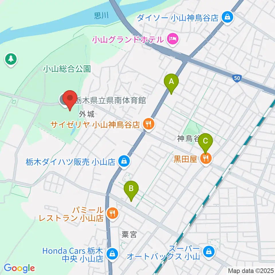 栃木県立県南体育館周辺のコンビニエンスストア一覧地図