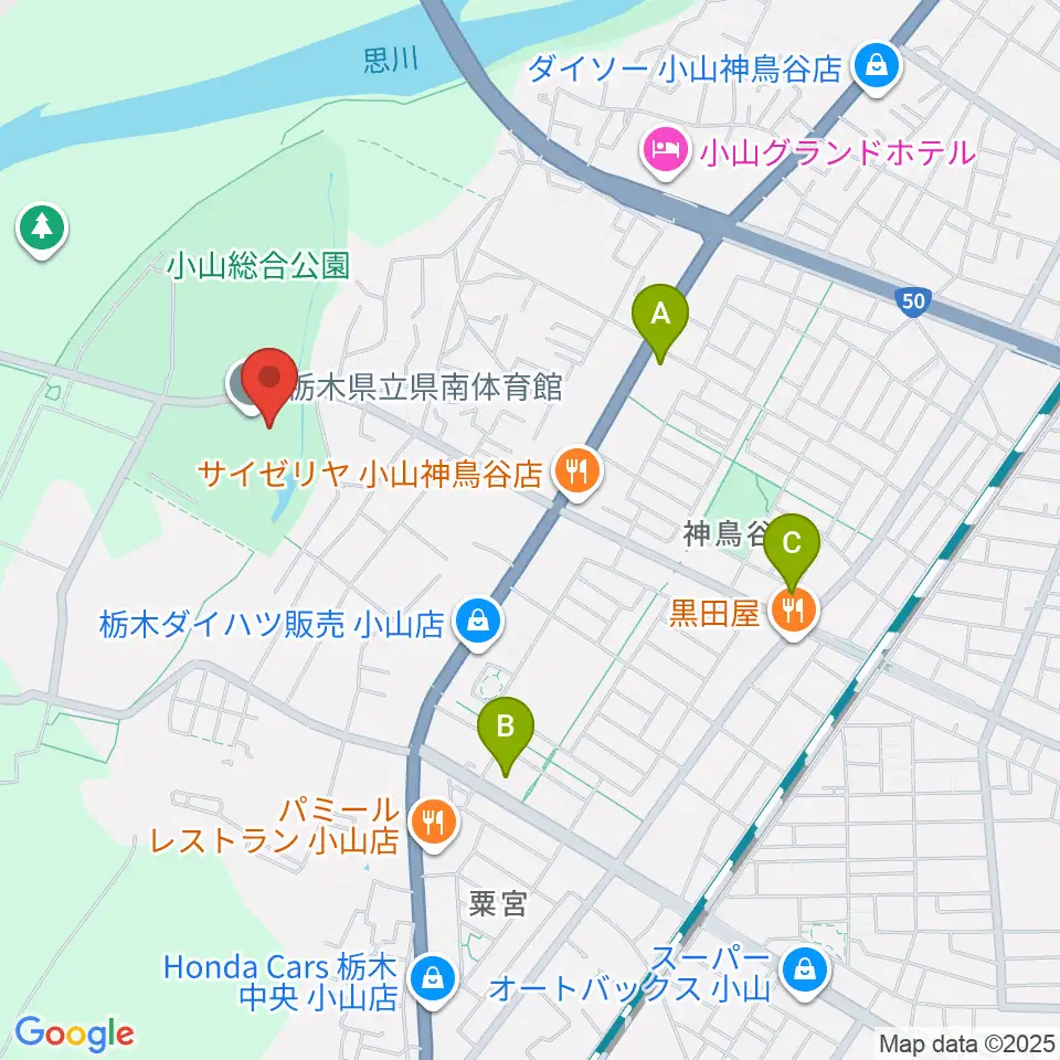 栃木県立県南体育館周辺のコンビニエンスストア一覧地図