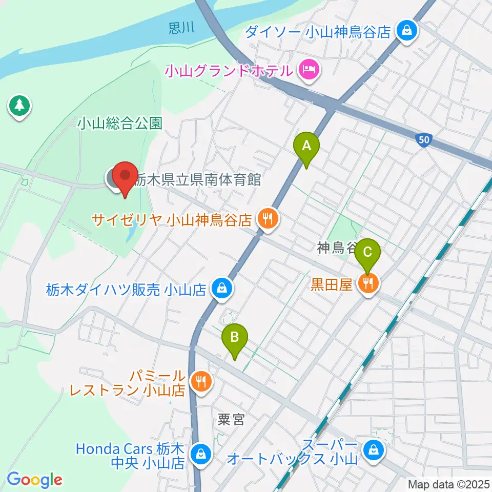 栃木県立県南体育館周辺のコンビニエンスストア一覧地図