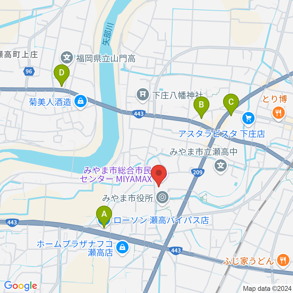 みやま市総合市民センターMIYAMAX周辺のコンビニエンスストア一覧地図