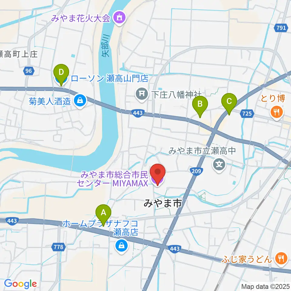 みやま市総合市民センターMIYAMAX周辺のコンビニエンスストア一覧地図