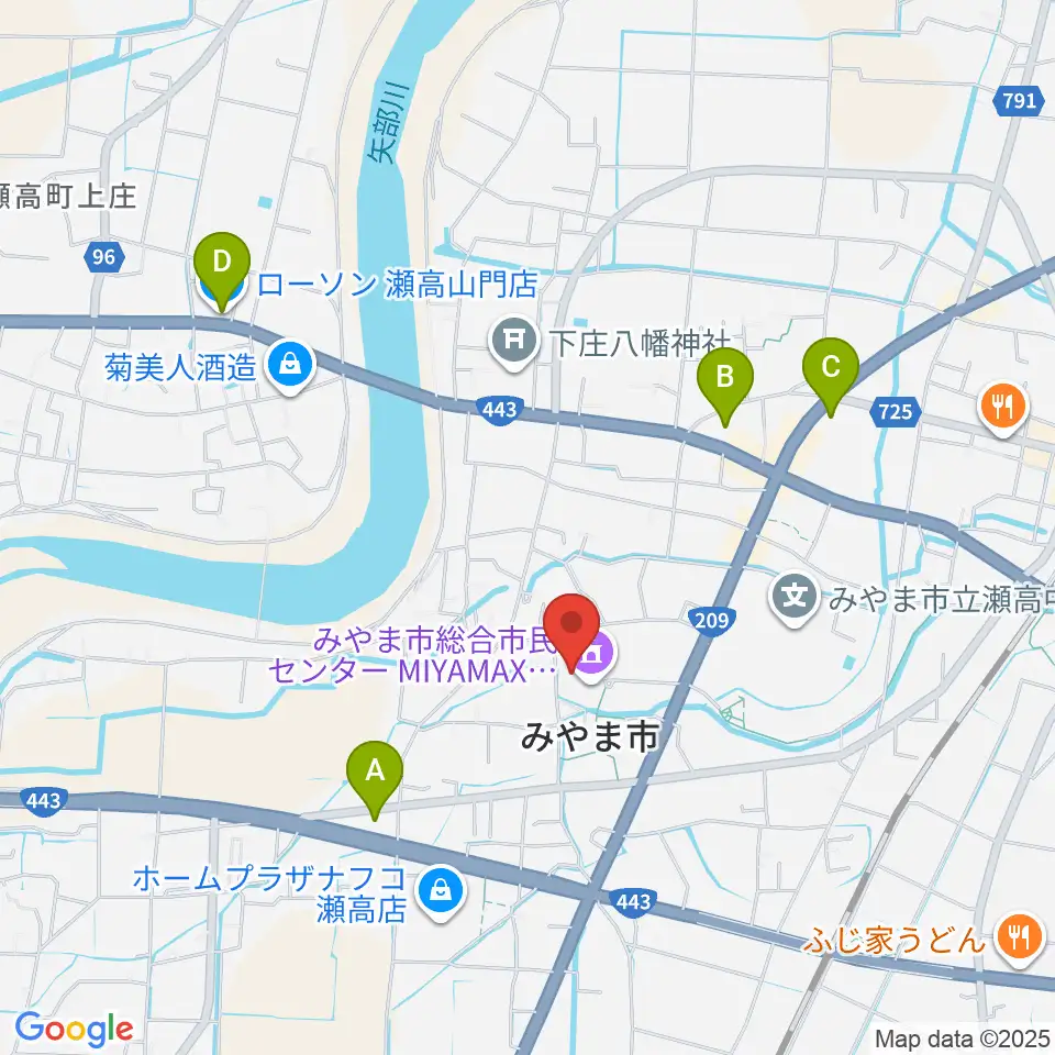 みやま市総合市民センターMIYAMAX周辺のコンビニエンスストア一覧地図