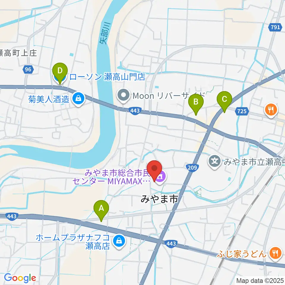みやま市総合市民センターMIYAMAX周辺のコンビニエンスストア一覧地図