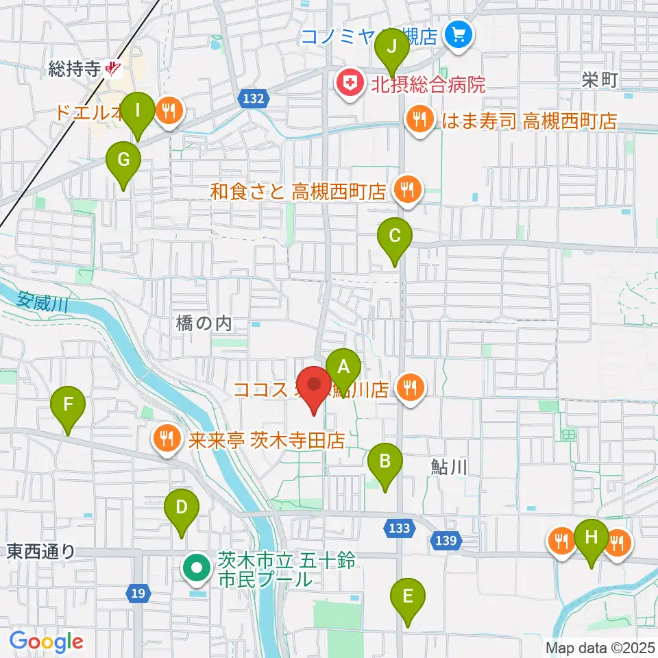 茨木市東市民体育館周辺のコンビニエンスストア一覧地図
