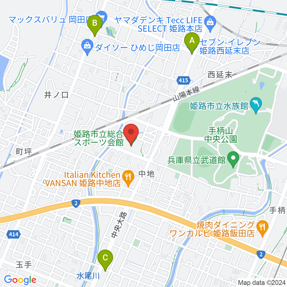 姫路市立総合スポーツ会館周辺のコンビニエンスストア一覧地図