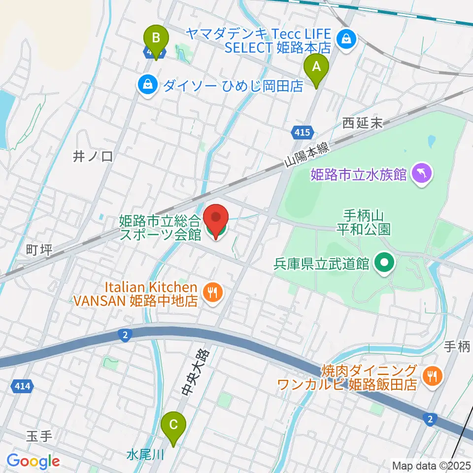 姫路市立総合スポーツ会館周辺のコンビニエンスストア一覧地図