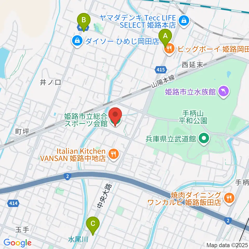 姫路市立総合スポーツ会館周辺のコンビニエンスストア一覧地図