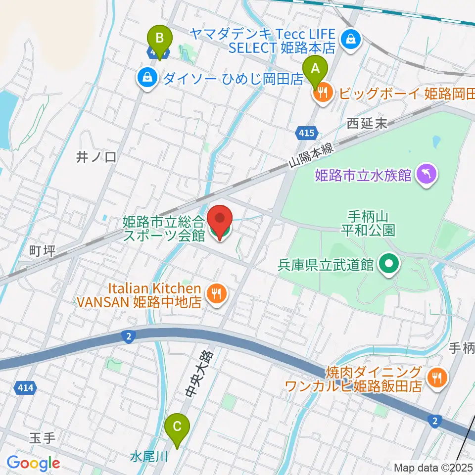 姫路市立総合スポーツ会館周辺のコンビニエンスストア一覧地図