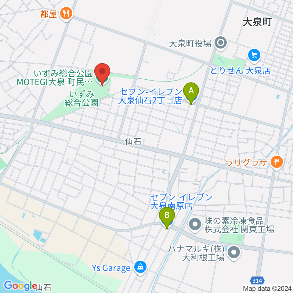 いずみ総合公園MOTEGI大泉町民体育館周辺のコンビニエンスストア一覧地図