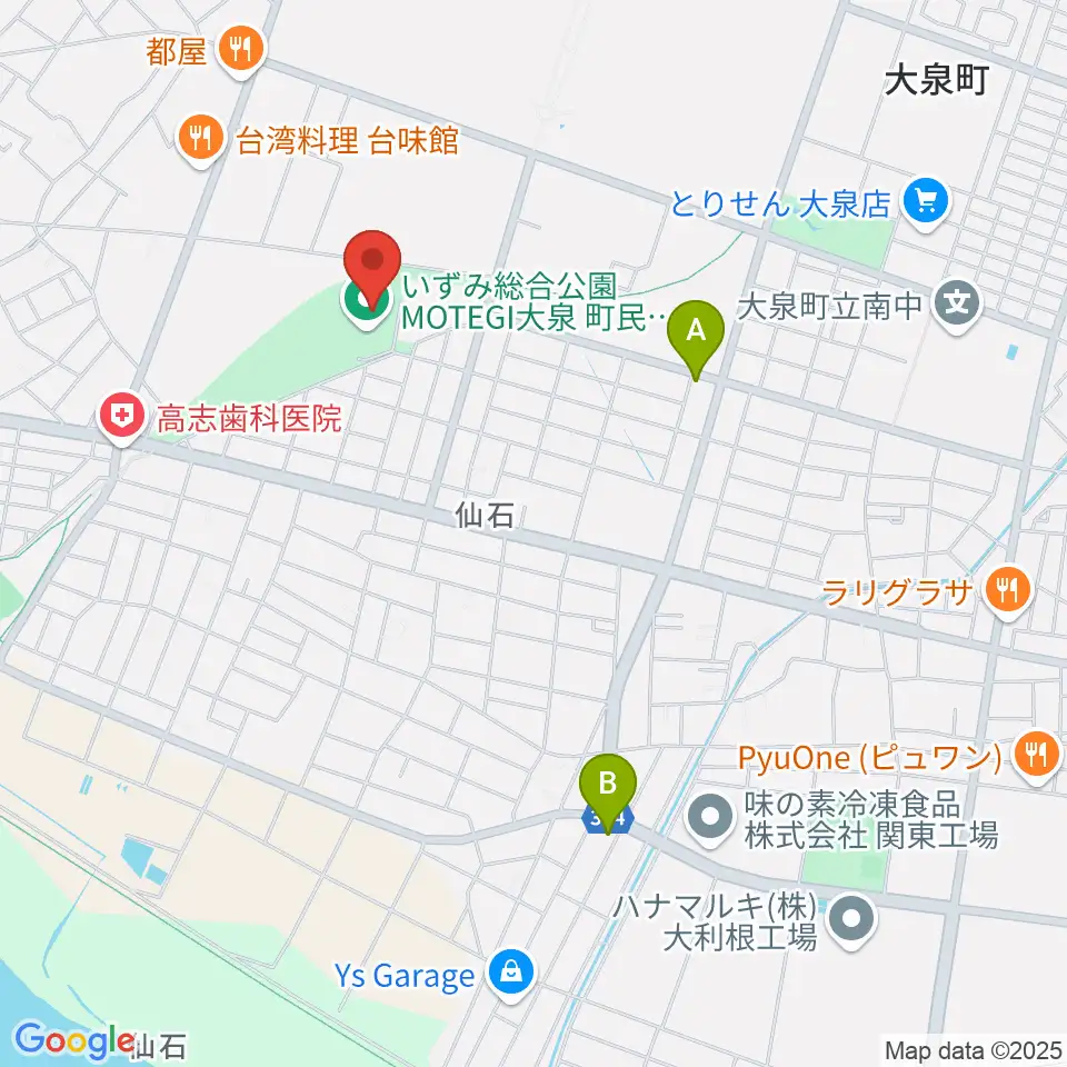 いずみ総合公園MOTEGI大泉町民体育館周辺のコンビニエンスストア一覧地図
