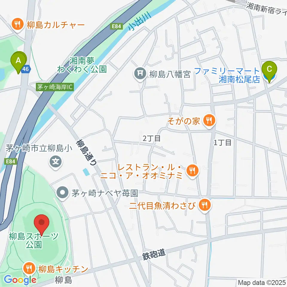 柳島スポーツ公園総合競技場周辺のコンビニエンスストア一覧地図