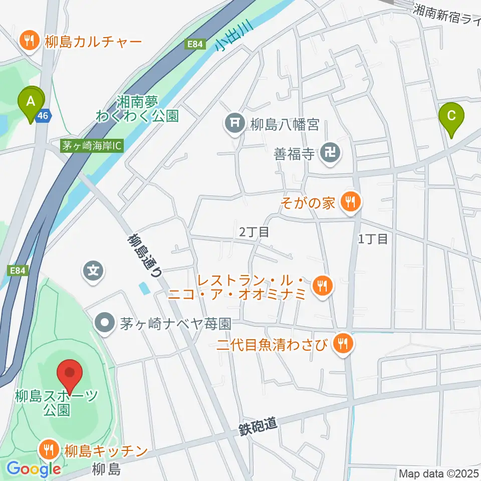 柳島スポーツ公園総合競技場周辺のコンビニエンスストア一覧地図