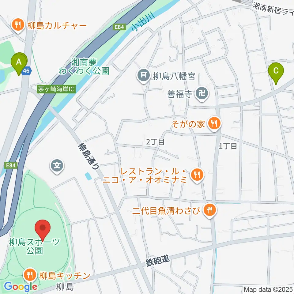 柳島スポーツ公園総合競技場周辺のコンビニエンスストア一覧地図