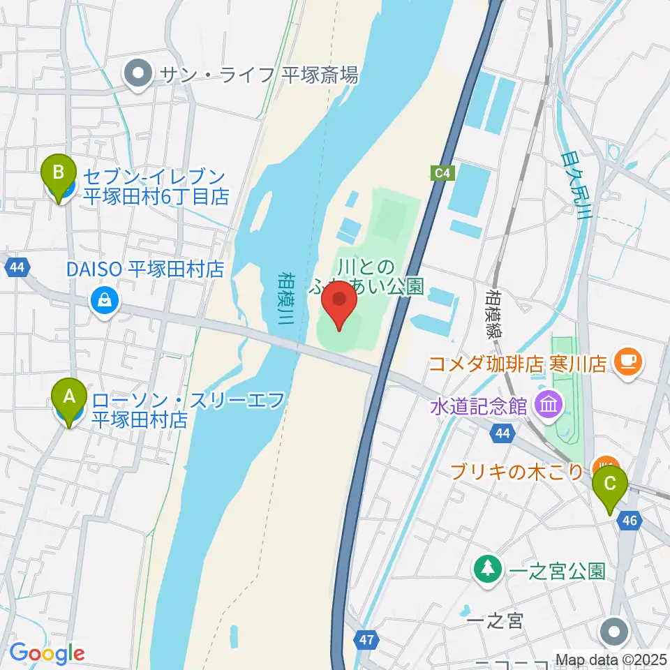 川とのふれあい公園野球場周辺のコンビニエンスストア一覧地図