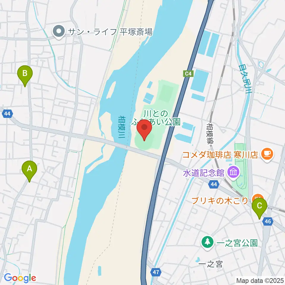 川とのふれあい公園野球場周辺のコンビニエンスストア一覧地図