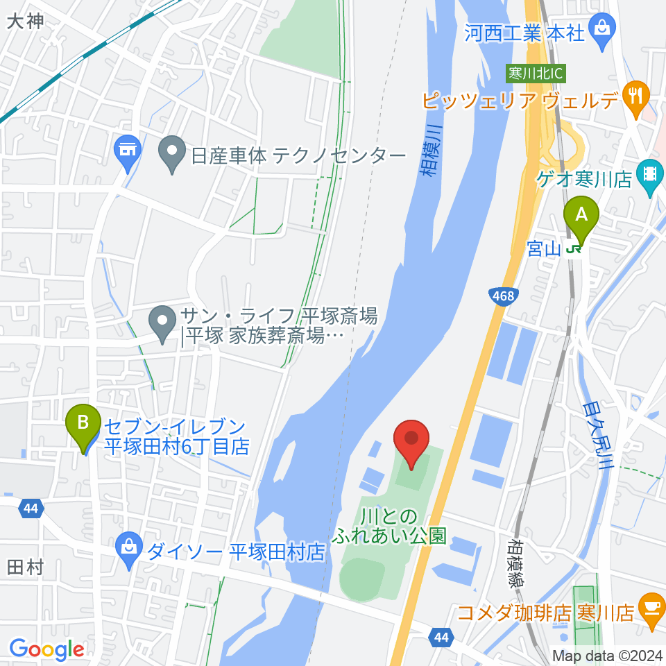 川とのふれあい公園サッカー場周辺のコンビニエンスストア一覧地図