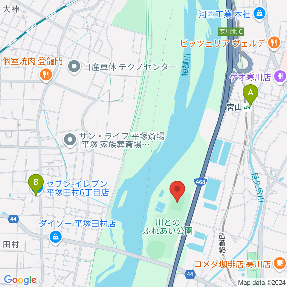 川とのふれあい公園サッカー場周辺のコンビニエンスストア一覧地図