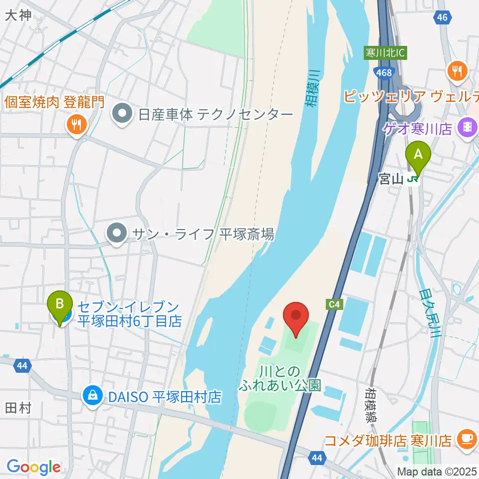 川とのふれあい公園サッカー場周辺のコンビニエンスストア一覧地図