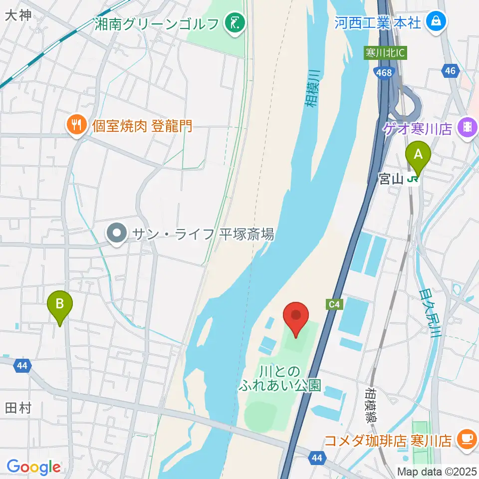 川とのふれあい公園サッカー場周辺のコンビニエンスストア一覧地図