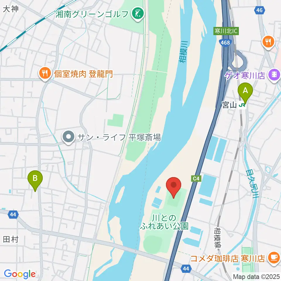 川とのふれあい公園サッカー場周辺のコンビニエンスストア一覧地図