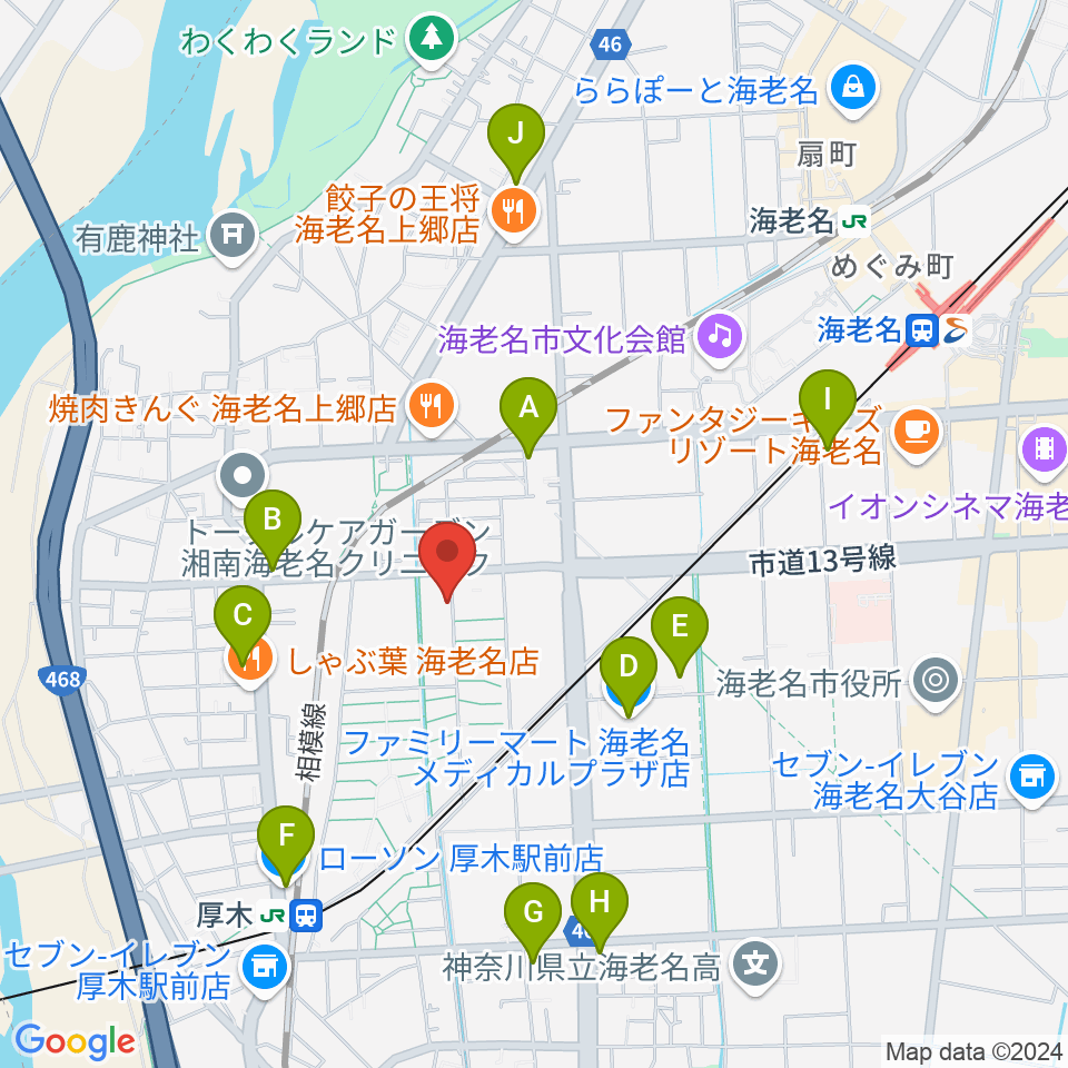 えびな市民活動センタービナスポ周辺のコンビニエンスストア一覧地図