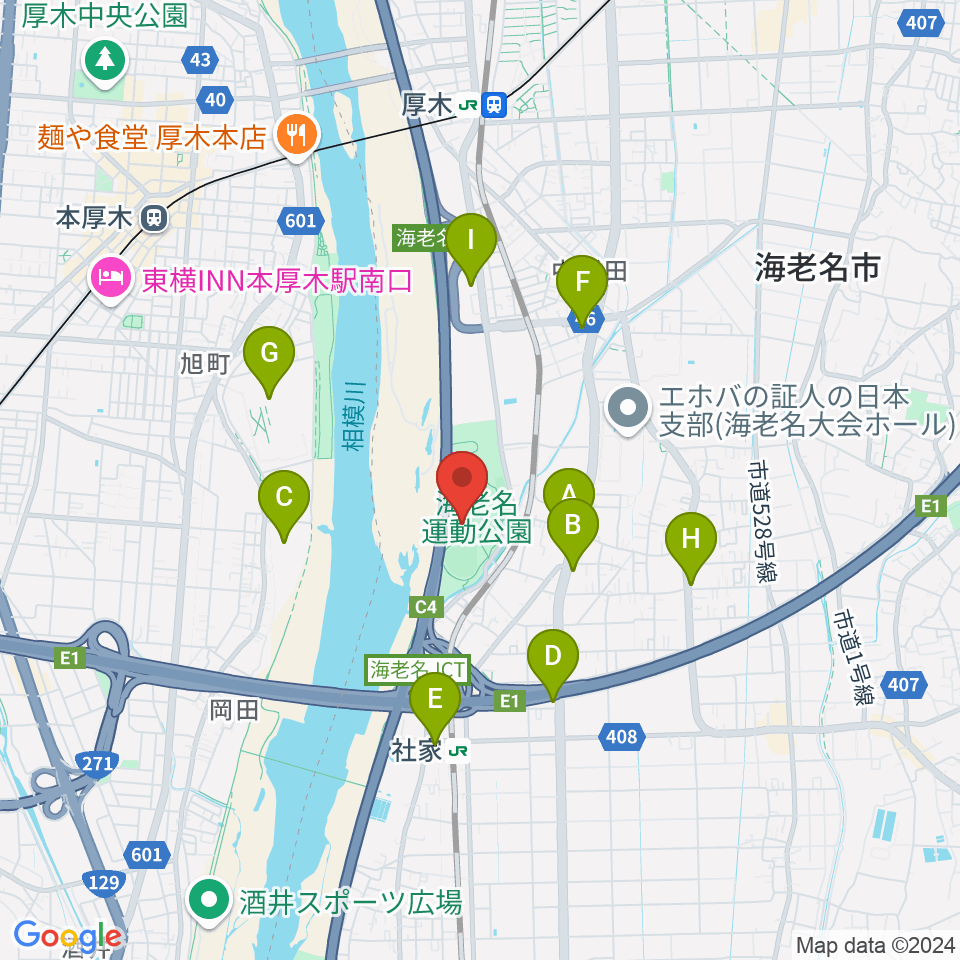 海老名運動公園多目的広場周辺のコンビニエンスストア一覧地図