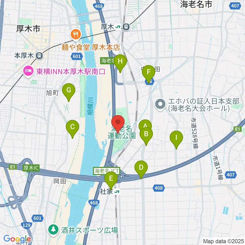 海老名運動公園多目的広場周辺のコンビニエンスストア一覧地図
