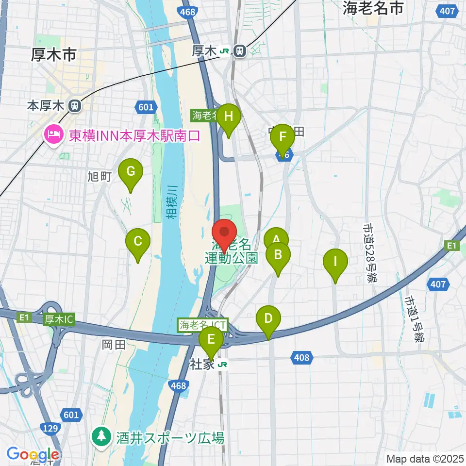 海老名運動公園多目的広場周辺のコンビニエンスストア一覧地図