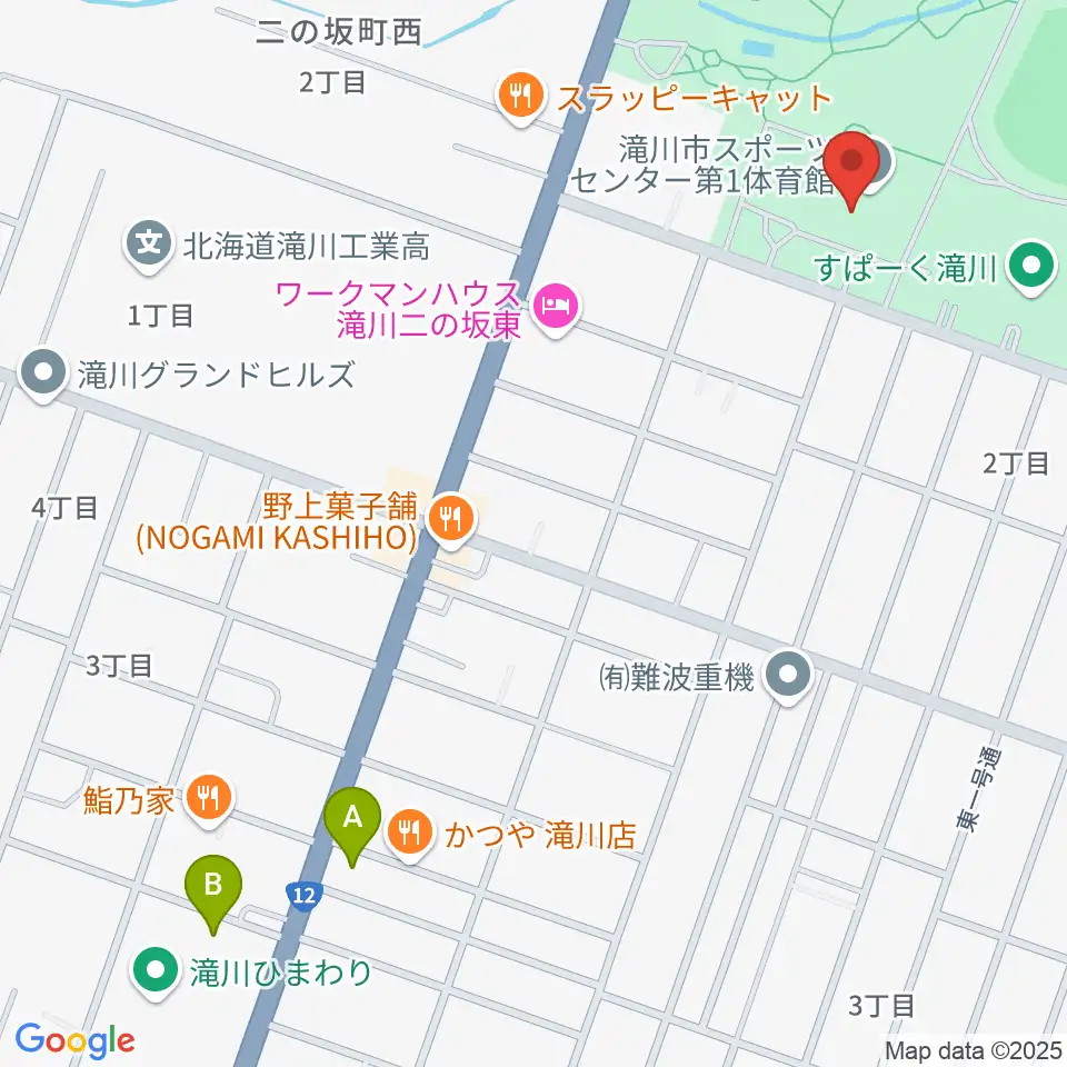 滝川市スポーツセンター 第1・第2体育館周辺のコンビニエンスストア一覧地図