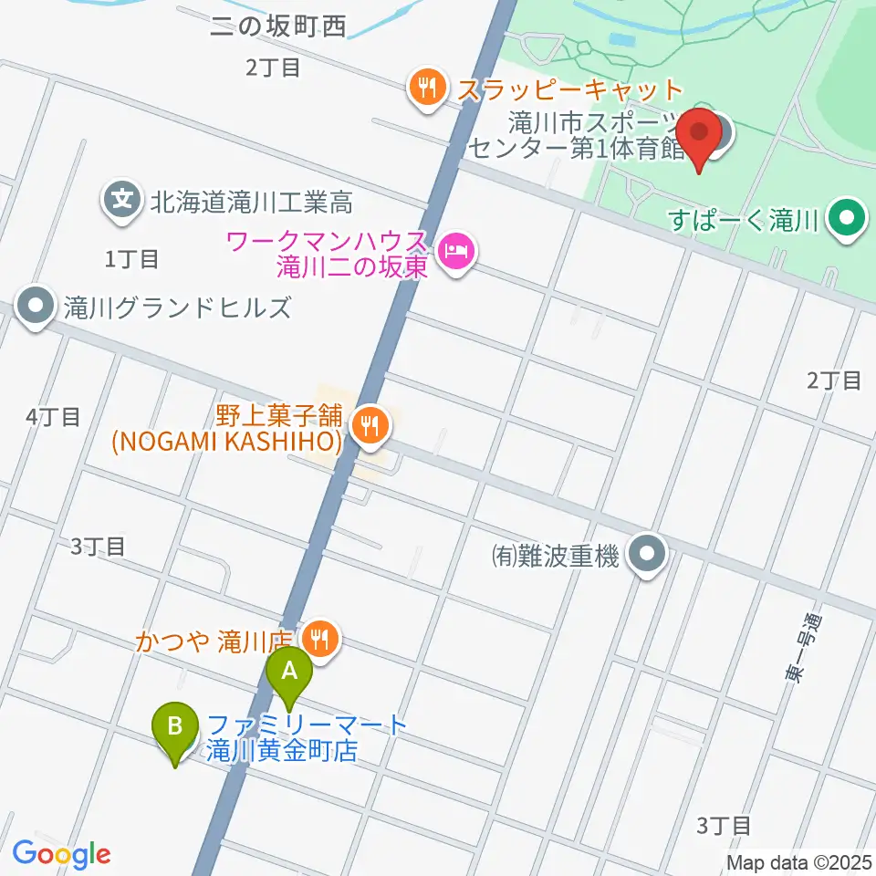 滝川市スポーツセンター 第1・第2体育館周辺のコンビニエンスストア一覧地図
