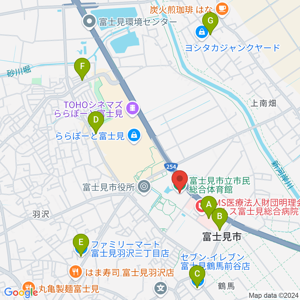 富士見市立市民総合体育館周辺のコンビニエンスストア一覧地図