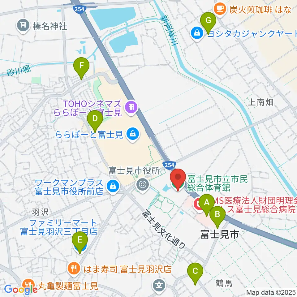 富士見市立市民総合体育館周辺のコンビニエンスストア一覧地図