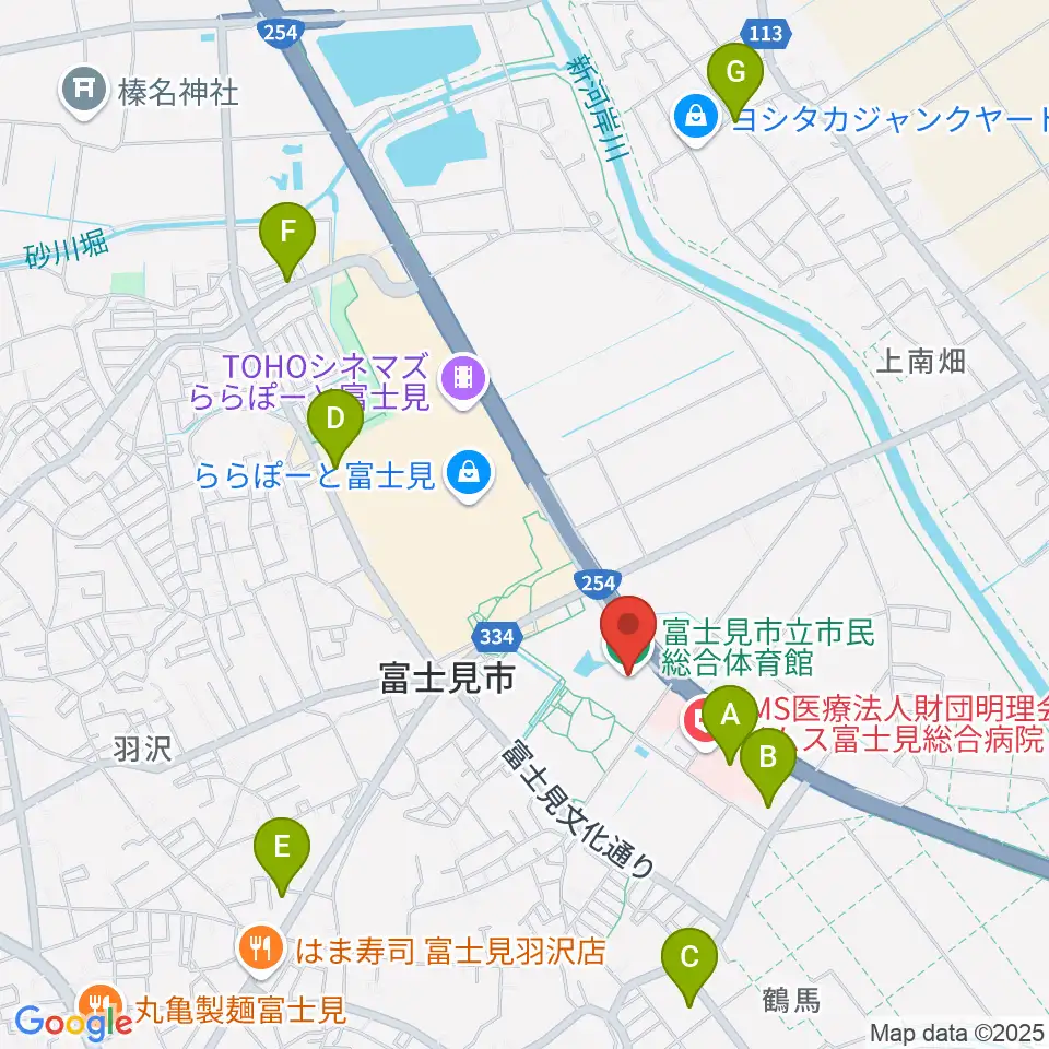 富士見市立市民総合体育館周辺のコンビニエンスストア一覧地図