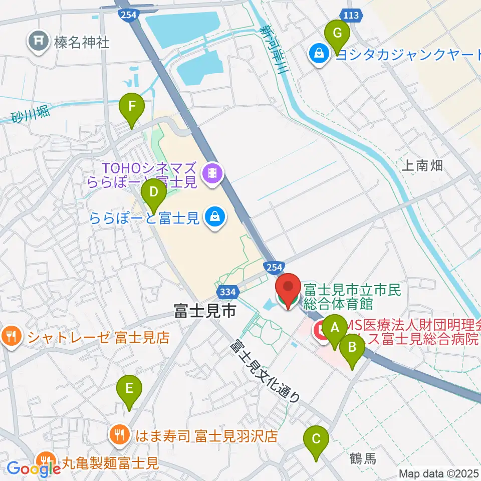富士見市立市民総合体育館周辺のコンビニエンスストア一覧地図