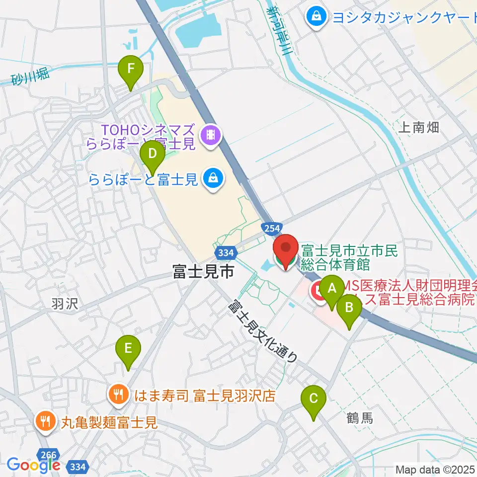 富士見市立市民総合体育館周辺のコンビニエンスストア一覧地図