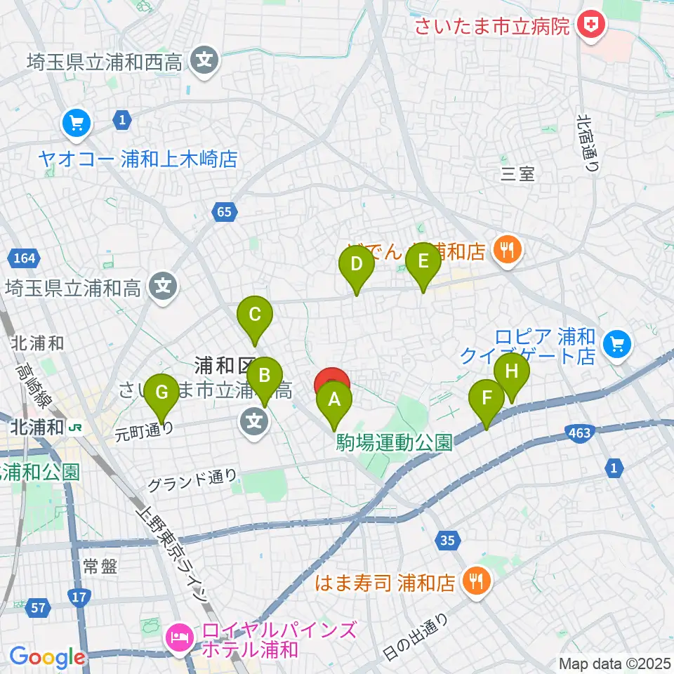 浦和駒場体育館周辺のコンビニエンスストア一覧地図