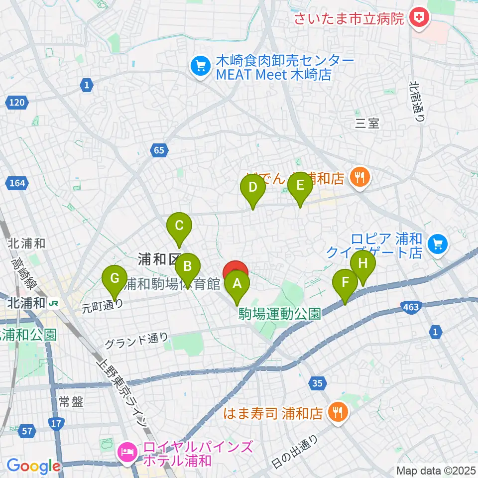 浦和駒場体育館周辺のコンビニエンスストア一覧地図