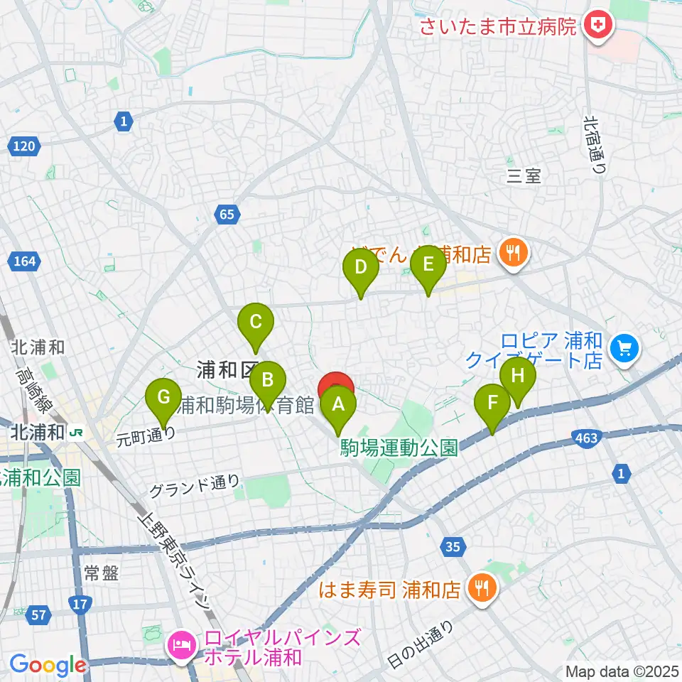 浦和駒場体育館周辺のコンビニエンスストア一覧地図