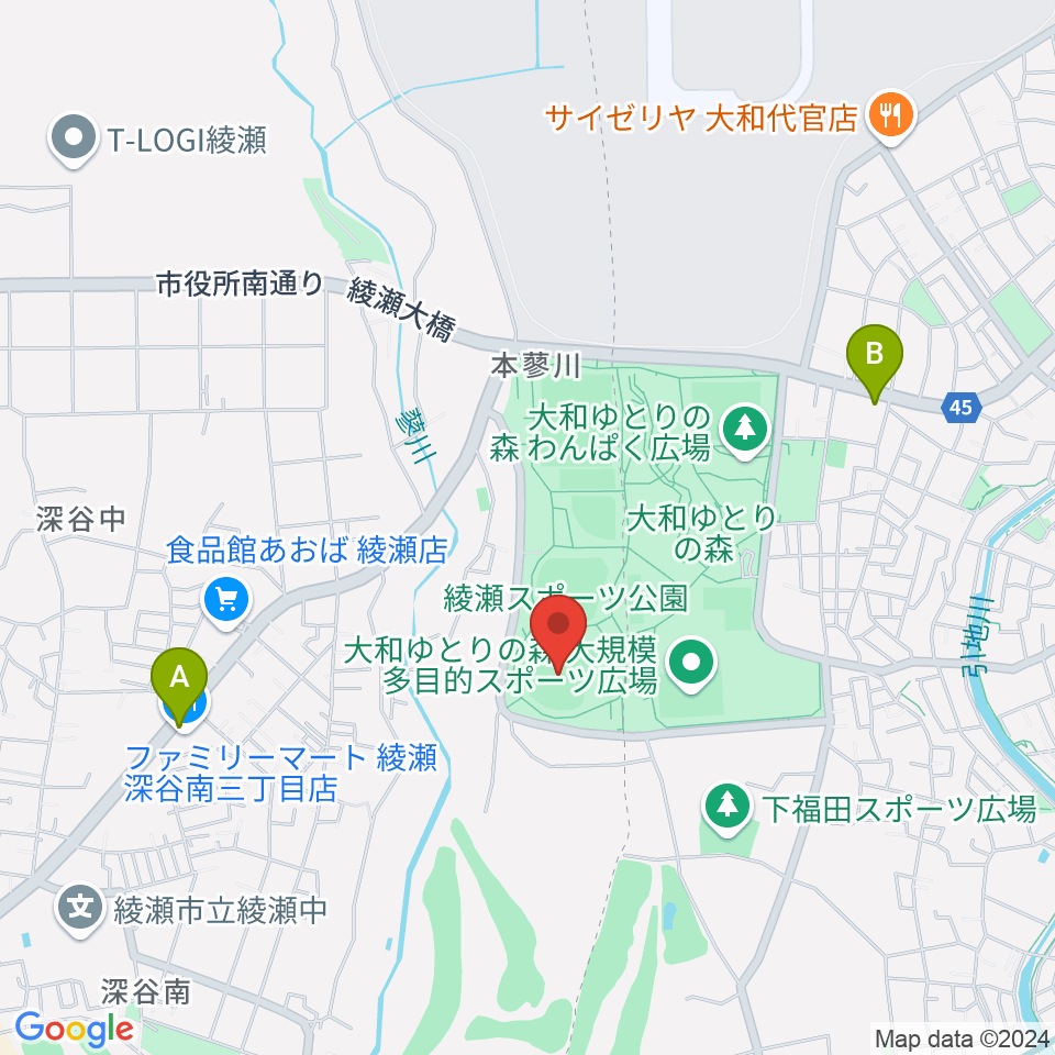 綾瀬スポーツ公園野球場周辺のコンビニエンスストア一覧地図