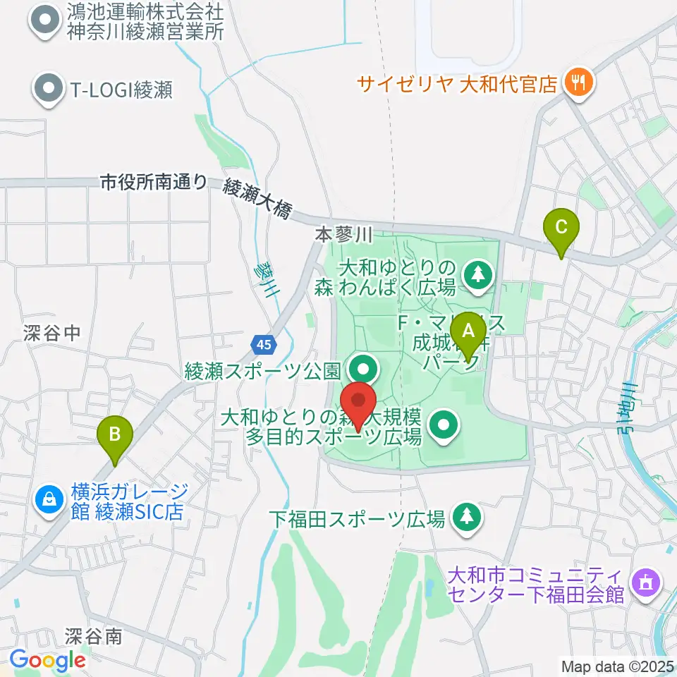 綾瀬スポーツ公園野球場周辺のコンビニエンスストア一覧地図