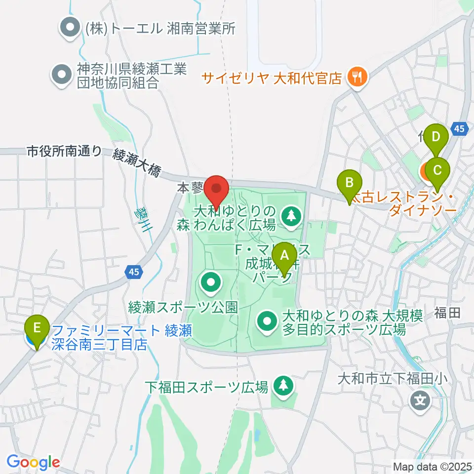 綾瀬スポーツ公園多目的広場周辺のコンビニエンスストア一覧地図