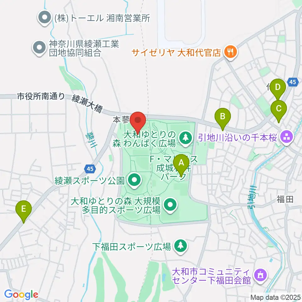 綾瀬スポーツ公園多目的広場周辺のコンビニエンスストア一覧地図