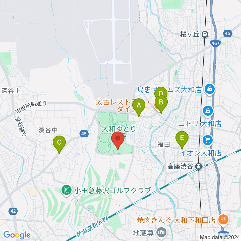 大和ゆとりの森多目的スポーツ広場周辺のコンビニエンスストア一覧地図