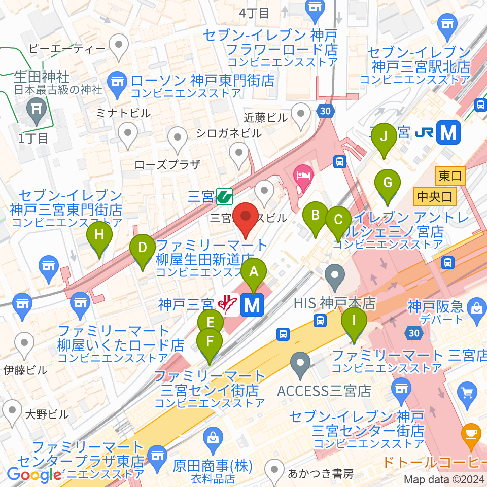 三宮スタジオKZ周辺のコンビニエンスストア一覧地図